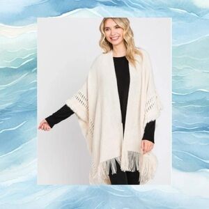 BOHO Cream crochet fusion shawl/poncho one size